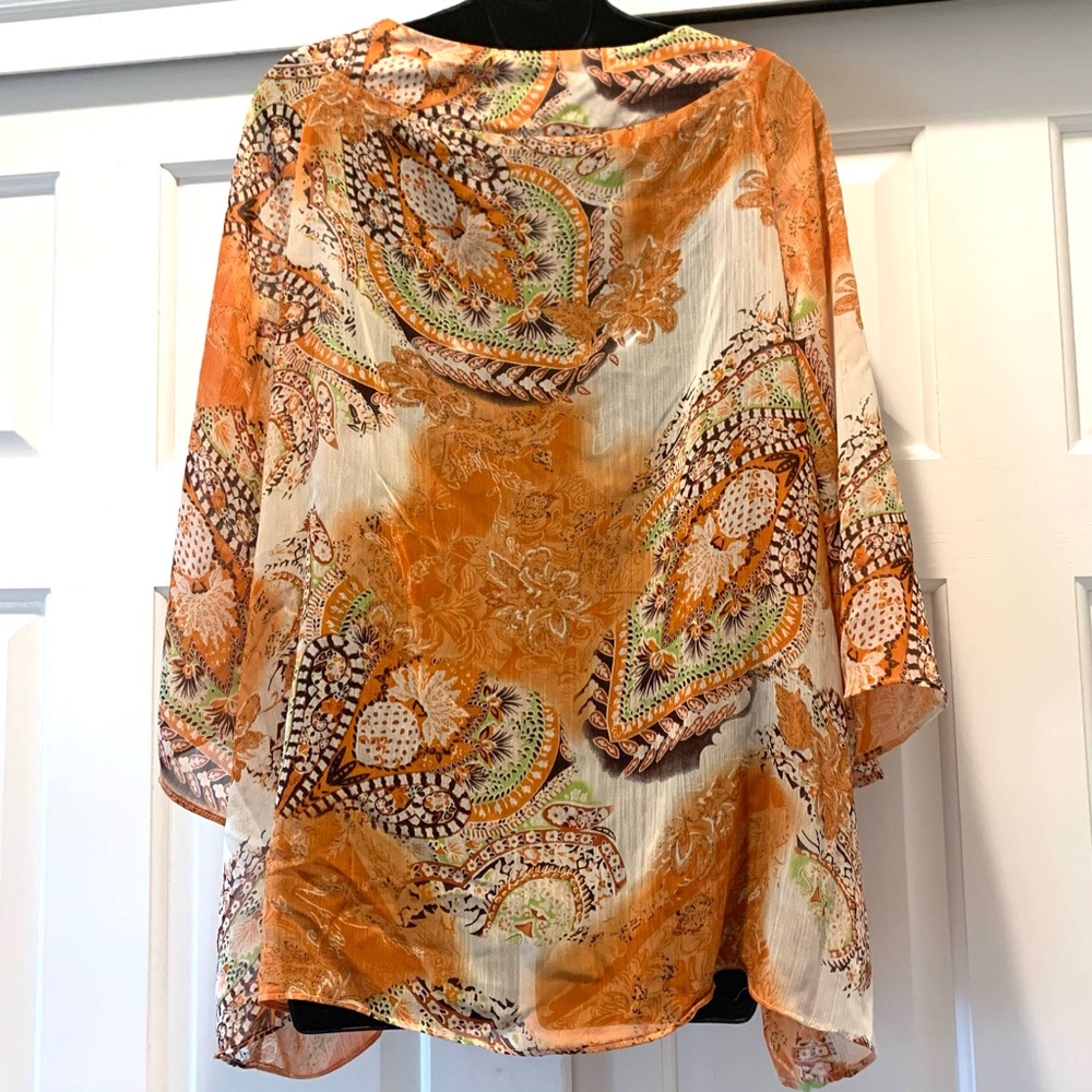 NorthStyle Orange and Cream Paisley sheer 3/4 sleeve Tunic top, plus size 2X - Picture 4 of 5